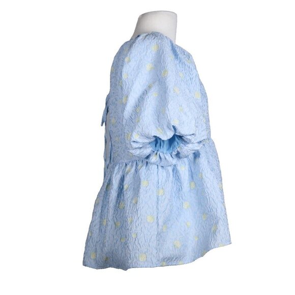 English Factory Women's XS Blue Empire Waist Top Jacquard Floral Puff Sleeves - Picture 3 of 8